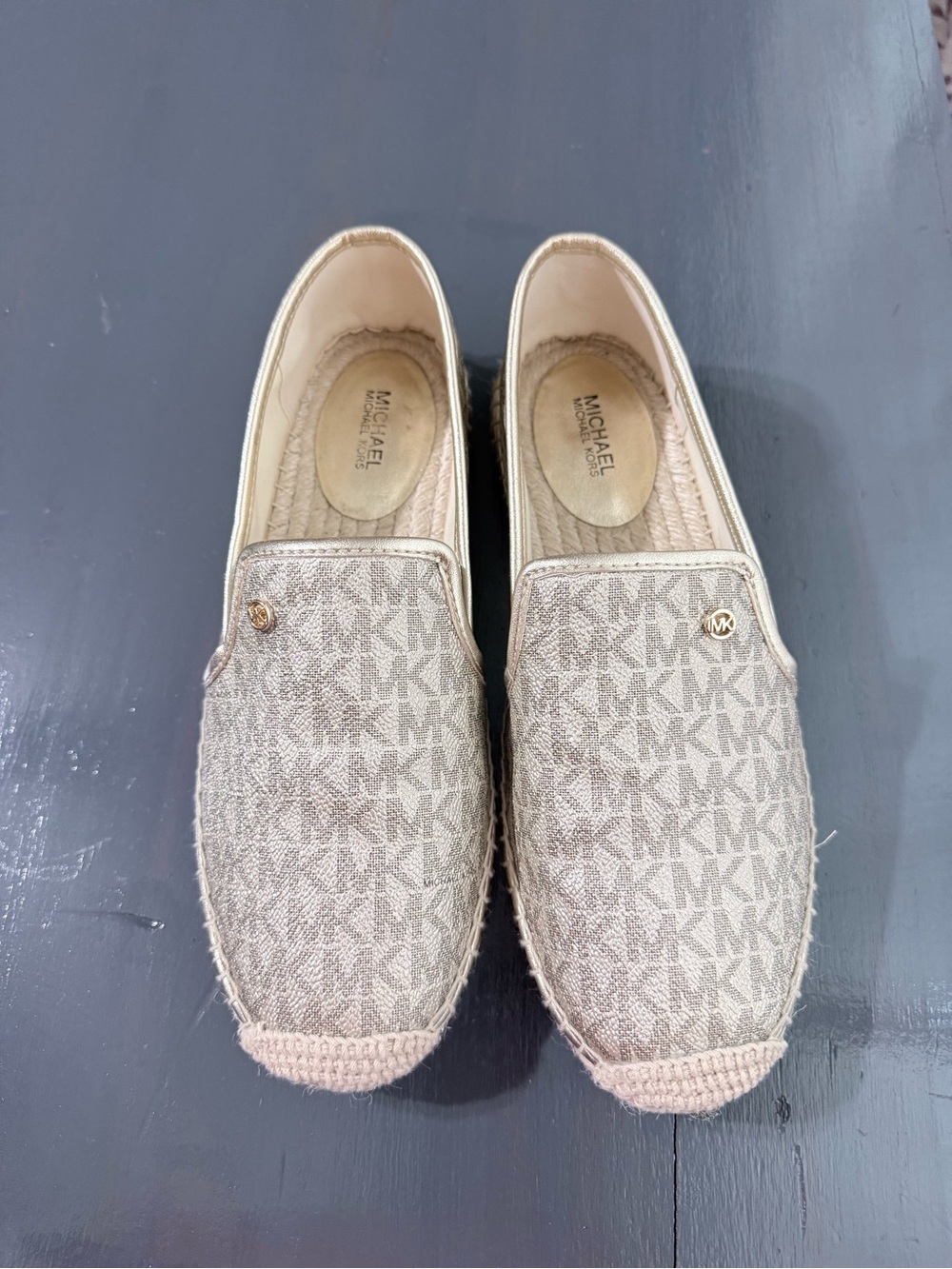 Michael Kors Taupe MK Logo Espadrille Slip-Ons
